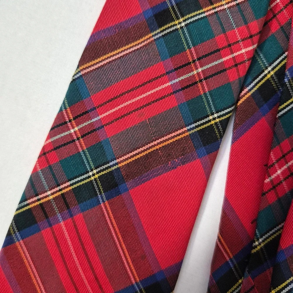 Atkinsons Poplin Tie Red Tartan Plaid Silk Wool Heritage Ivy Vintage 2.75